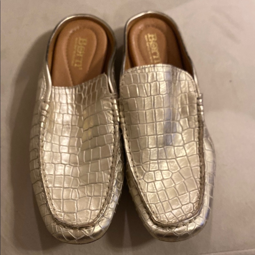 Born Silver Croc-Embossed Mules